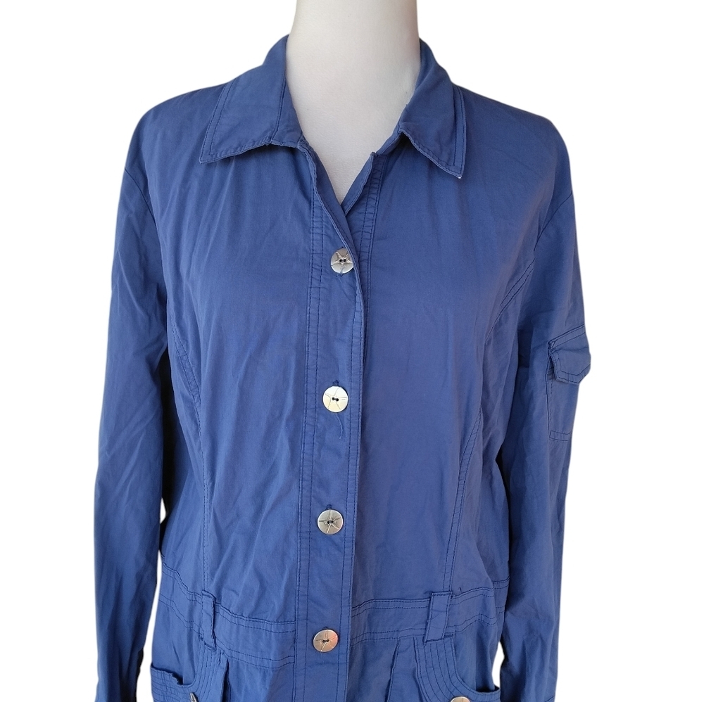 Fresh Produce Dusty Blue Cotton Blend Shacket Longline Size Large - Picture 2 of 7